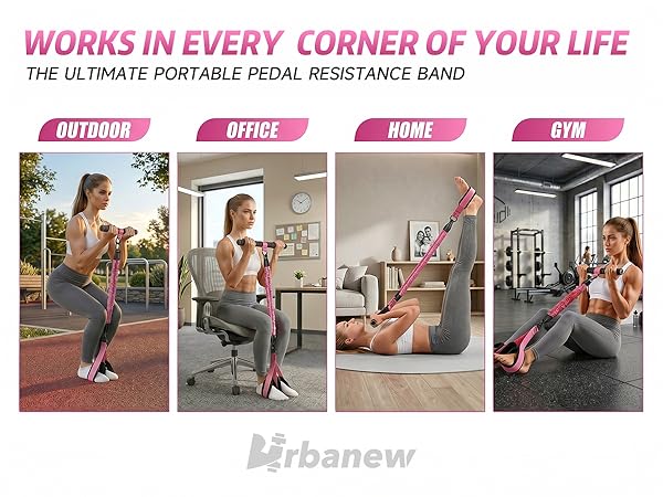WORKS IN EVERY CORNER OF YOUR LIFE THE ULTIMATE PORTABLE PEDAL RESISTANCE BAND