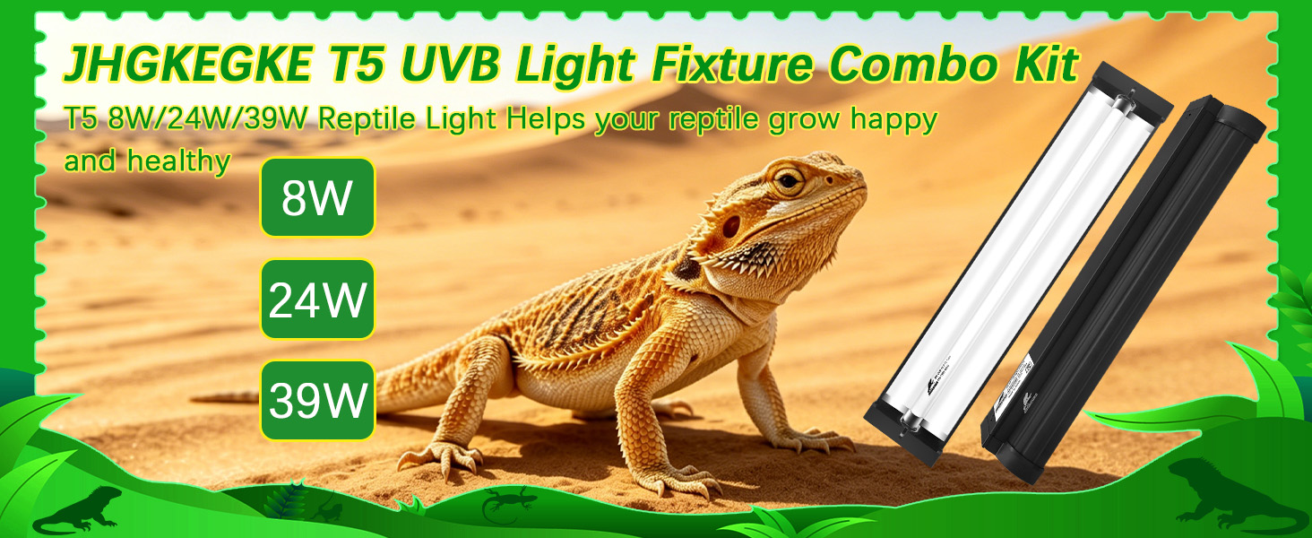 T5 10.0 UVB Reptile Light Fixture Combo Kit for Bearded Dragons Lizards Tortoises and Other Desert