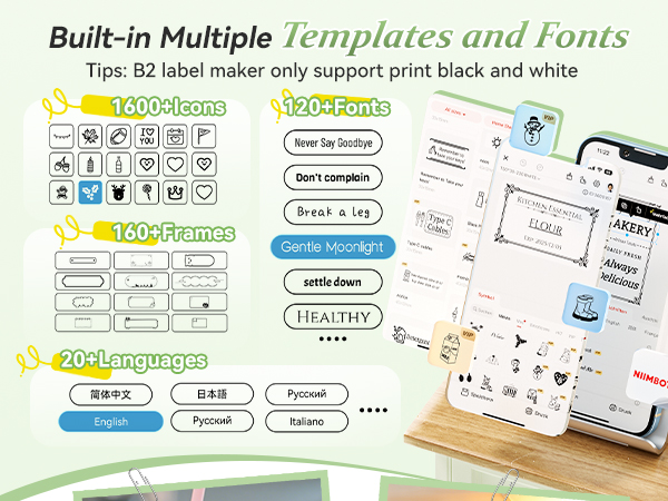 NIIMBOT B2 Label Maker Machine with Tape, Portable Bluetooth Label Printer with Multiple Templates