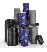 TV TOPVALUE [100 Pack 20 oz Paper Coffee Cups, Disposable Coffee Cups with Lids, and Stirrers, Dr...