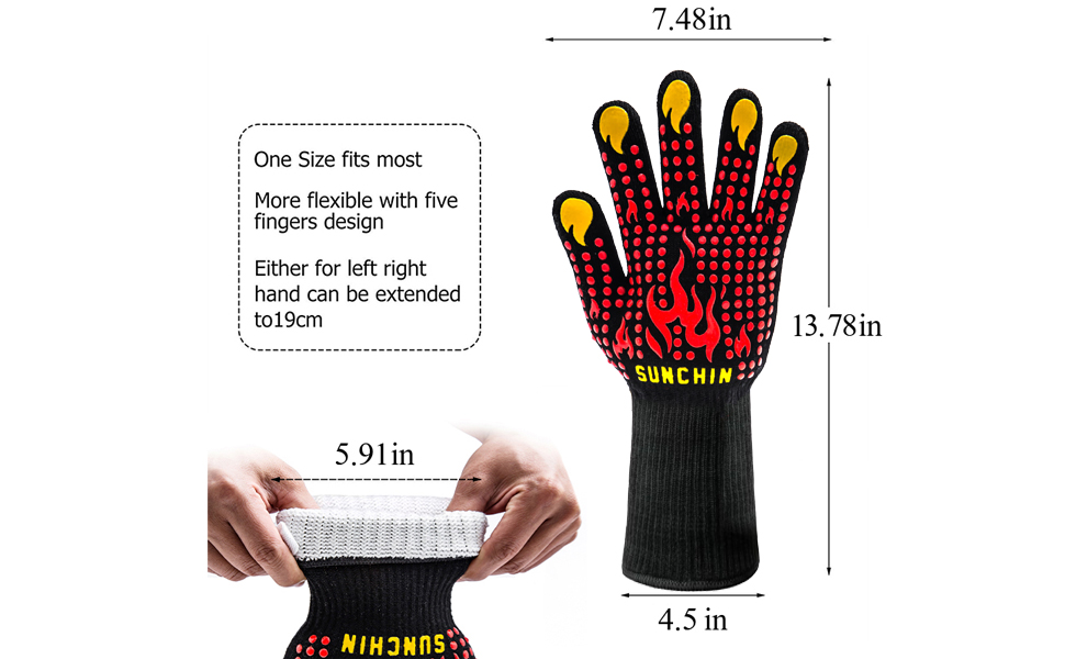 BBQ Fireproof Gloves Grill Cut-Resistant 1472°F Heat Resistant Gloves Non-Slip Silicone Oven Gloves