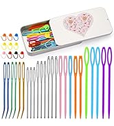 FTEVEN 36pcs Large Eye Sewing Needles, Plastic Yarn Needles Set Blunt Needles, Bent Tapestry Need...