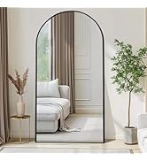 Beauty4U 76" x 34" Large Arched Full Length Mirror with Stand, Black Wall Mounting Full Body Temp...