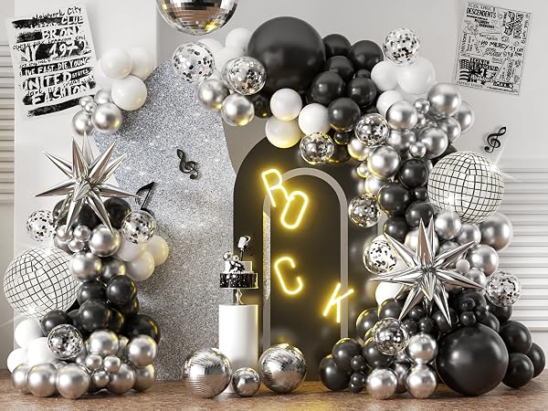 black silver balloon arch kit