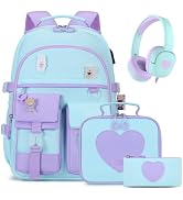 ACESAK Backpack for Girls with Headphones - Girls Backpack with Lunch Box, Pencil Case & Kids Hea...