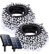 OZS 2PK 240LED Solar String Lights Outdoor Waterproof, Cool White | 8 Lighting Modes, Memory, Aut...