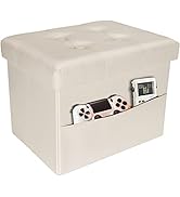 AmasSmile Storage Ottoman Folding Foot Rest Stool with Side Pocket, 16 inch Leather Footstool Ben...