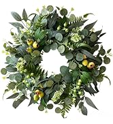 Hiptree 18 Inch Spring Eucalyptus Wreath for Front Door-Artificial Summer Greenery Wreaths Indoor...