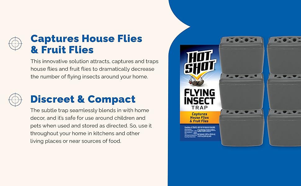 Captures house flies and fruit flies and is safe for use around children and pets