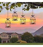 Solar Lanterns Outdoor Waterproof, Rust Iron Cage Candle Holder with Flickering Solar Powered Tea...