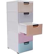 Plastic Storage Drawers Tower, 5-Tier PP plastic drawers, 110lb Total Capacity, Mobile with Wheel...