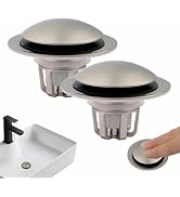 2 Pack Pop Up Sink Drain Stopper,Brushed Nickel Bathroom Sink Stopper with Hair Catcher and Anti-...