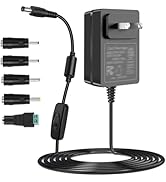 TKDY 12V 2A Power Supply Adapter with On/Off Switch & 5 Tips, 100-240V AC to DC 12 Volt 24W Conve...