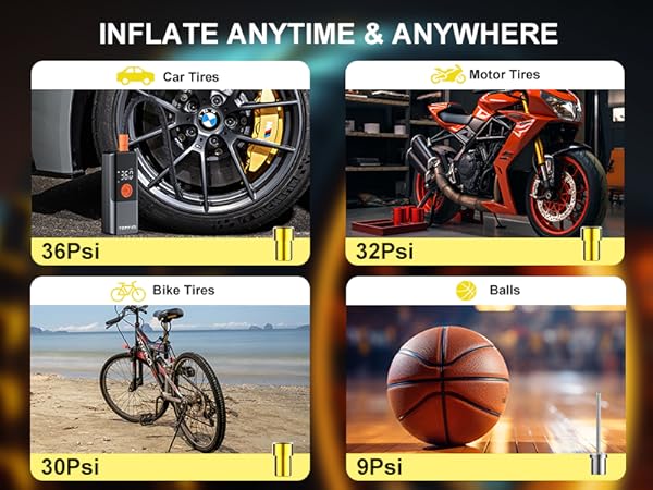 Tire Inflator Portable Air Compressor, Air Pump for Car Tires with Digital Pressure Gauge