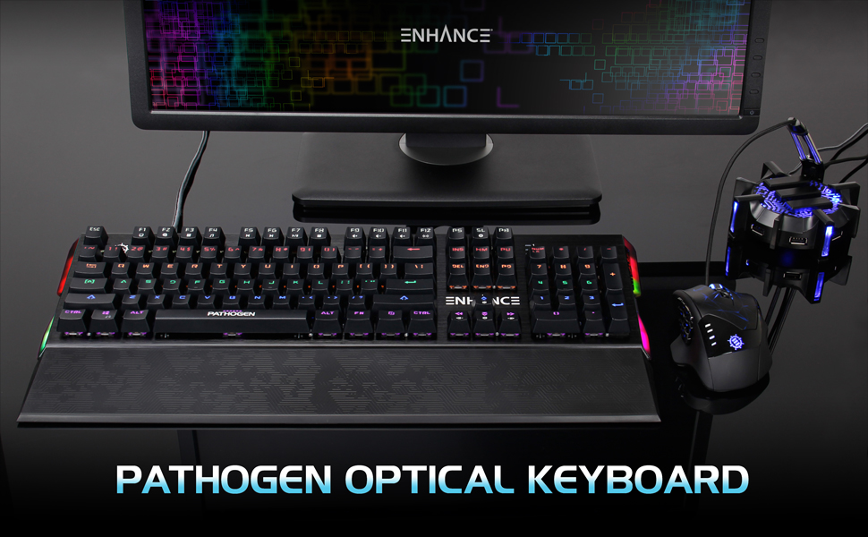 Pathogen Keyboard on gaming desk with accessories