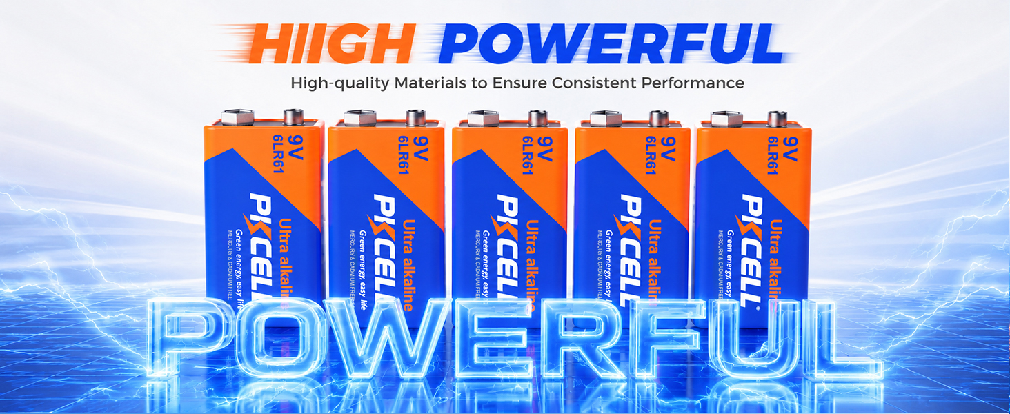 High Performance 5 Pack 9 Volt Batteries Ultra Alkaline 9V Batteries