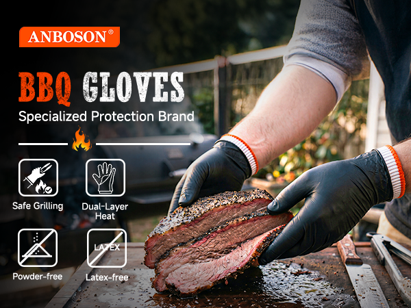 ANANBOSON BBQ gloves set: 50 disposable 5mil nitrile gloves plus 2 reusable cotton liners per pack