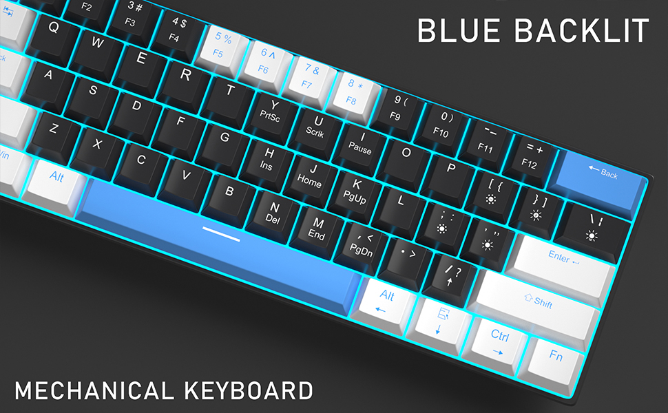 portable 60% mechanical linear red switch gaming keyboard with blue backlit