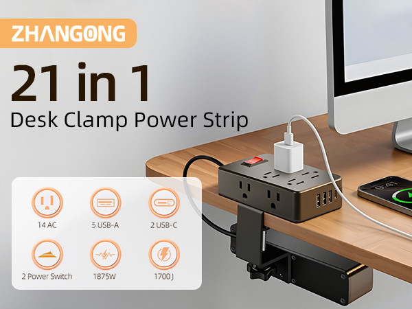 Dual Layer Desk Clamp Power Strip