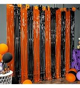 LOLStar 3 Pack Orange Black Photo Booth Props 3.3 X 6.6 ft Halloween Foil Fringe Curtains Hallowe...