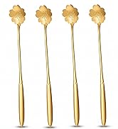 Gold Iced Tea Spoons Set of 4, Long Handle Stainless Steel Cherry Blossom Spoons for Iced Tea, Co...