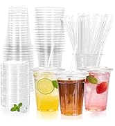 Lullaby 100Pack 16oz Clear Plastic Cups with Lids and Straws, Sturdy & BPA Free Disposable Coffee...