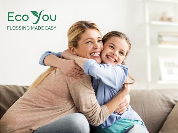 Text reads 'Eco you FLOORING MADE EASY'. People relaxing on a floor in a bright, modern living room setting.