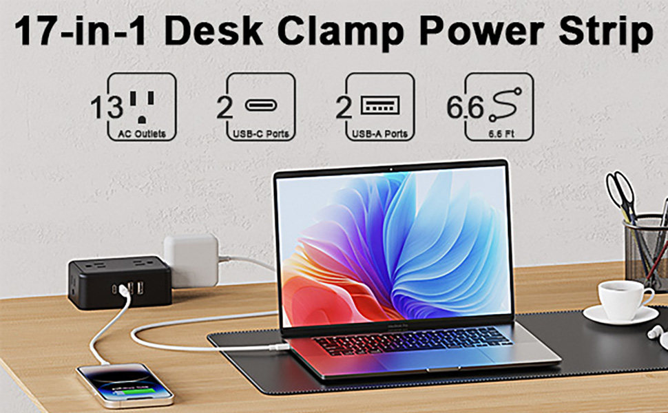 Desk Clamp Power Strip