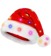 Light Up Christmas Santa Hat,Red Velvet Xmas Costume Hats for Adult Women Men Party Holiday Unise...