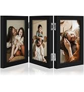 decorUhome Triple 4x6 Picture Frame Vertical, Engineered Wood Trifold Photo Frame with Plexiglass...