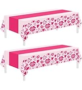 Childom 2 Pcs Valentines Day Tablecloths for Valentines Day Decorations,54" x 108" Disposable Pla...