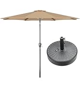 HealSmart 9' Patio Table Umbrella with Button Tilt, 8 Sturdy Ribs, 50lbs Base Stand Included, for...