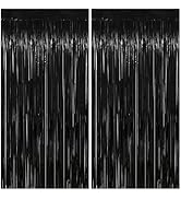 Thicken Black Tinsel Backdrop Curtains 2 Pack 3.2 x 8.2 FT, Black Streamers, Birthday Decorations...
