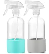 TTTred Glass Spray Bottles (2-Pack) with Silicone Sleeve - 16oz Empty Refillable Bottles - Adjust...