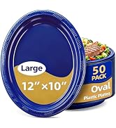 BONSINY Blue Plates Disposable 12" x 10" for Patriotic Party - Oval Blue Plastic Plates for Birth...