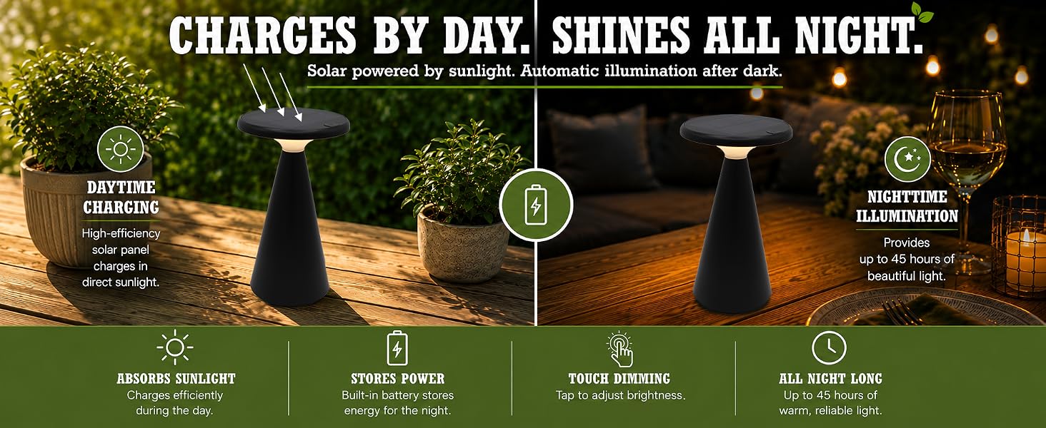 VerLuce solar lamp can charge in the sun all day and be ready for nighttime.