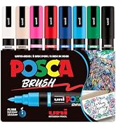 POSCA PC-5BR Water-Based Paint Markers, Reversible Brush Tip (1.0-4.0mm), Assorted Colors, 8 pack