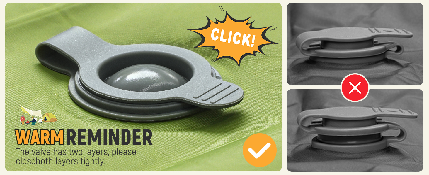 Camping sleeping pad valve, leak-proof dual-valve system, high-pressure retention