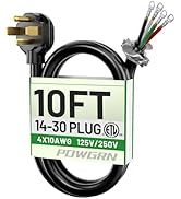 POWGRN 30 Amp 4 Prong Dryer Cord 10 FT Black, 10/4 Gauge Appliance Dryer Power Cord NEMA 14-30P t...