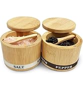 ThougrLyh Bamboo Salt and Pepper Box with Swivel Lid and 2 Spoons - 13OZ