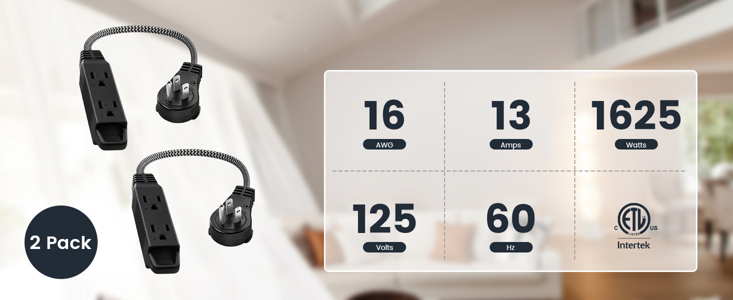 360° Rotating Flat Plug Extension Cord