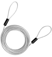 DELSWIN Security Steel Cable with Loops - 3mm (1/8 inch) Thick 15FT Heavy Duty Safety Wire Bike L...