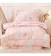 JSD Pink Unicorn Toddler Bedding Set, 4 Piece Bed-in-a-Bag Toddler Microfiber Comforter Sheet Set...
