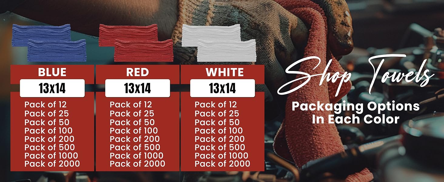 SupremePlus Shop Rags are offered from 12 to 2000 packs, packed for every jobsite or industrial need