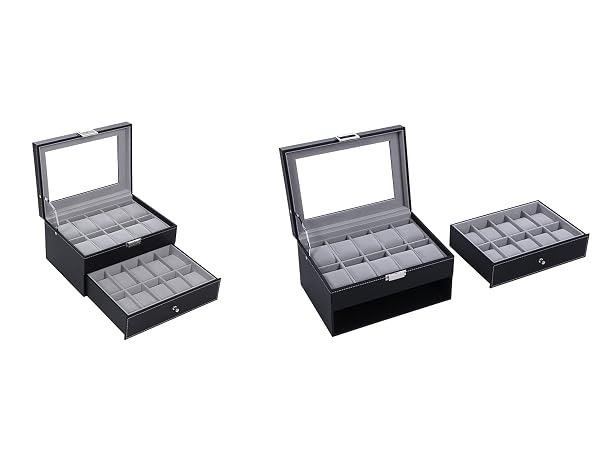 BEWISHOME Watch Case, 20-Slot Watch Box Organizer for Men Watch Case with Large Glass Lid Watch