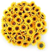 100Pcs Yellow Artificial Flower Heads Mini Fake Sunflower Decorative Fabric Flowers Craft Floral ...