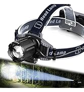MIAOKE Led Headlamp, USB Rechargeable Headlamp 100000 Lumen Super Bright IPX5 Waterproof 4 Modes ...