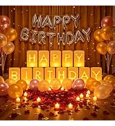 Happy Birthday Decorations for Women and Men, Light Up Letters Luminary Paper Bags with 24 LED Te...