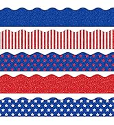 AnyDesign 69Ft 4th of July Bulletin Board Border 60 Sheet Patriotic Glitter Shine Red Blue Star S...