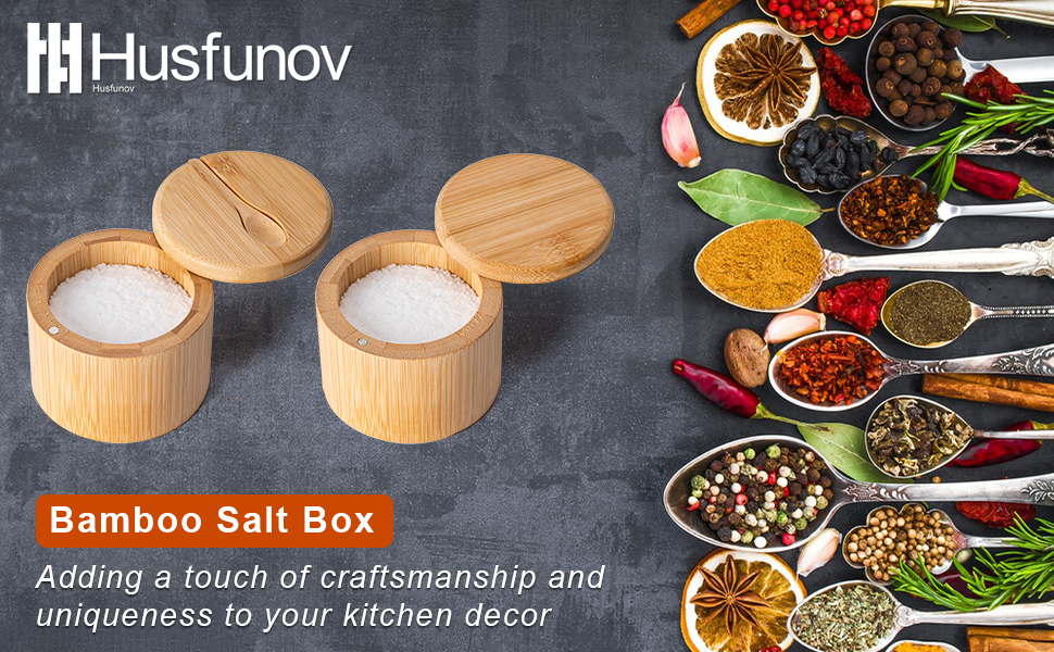 Bamboo Salt Cellar Bamboo Storage Box with Magnetic Swivel Lid, 6 Ounce Capacity